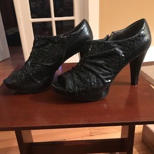 Snake skin black bootie heels